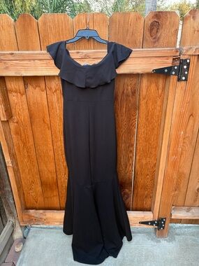 Emerald Sundae Black Off-Shoulder Ruffle Maxi Dress